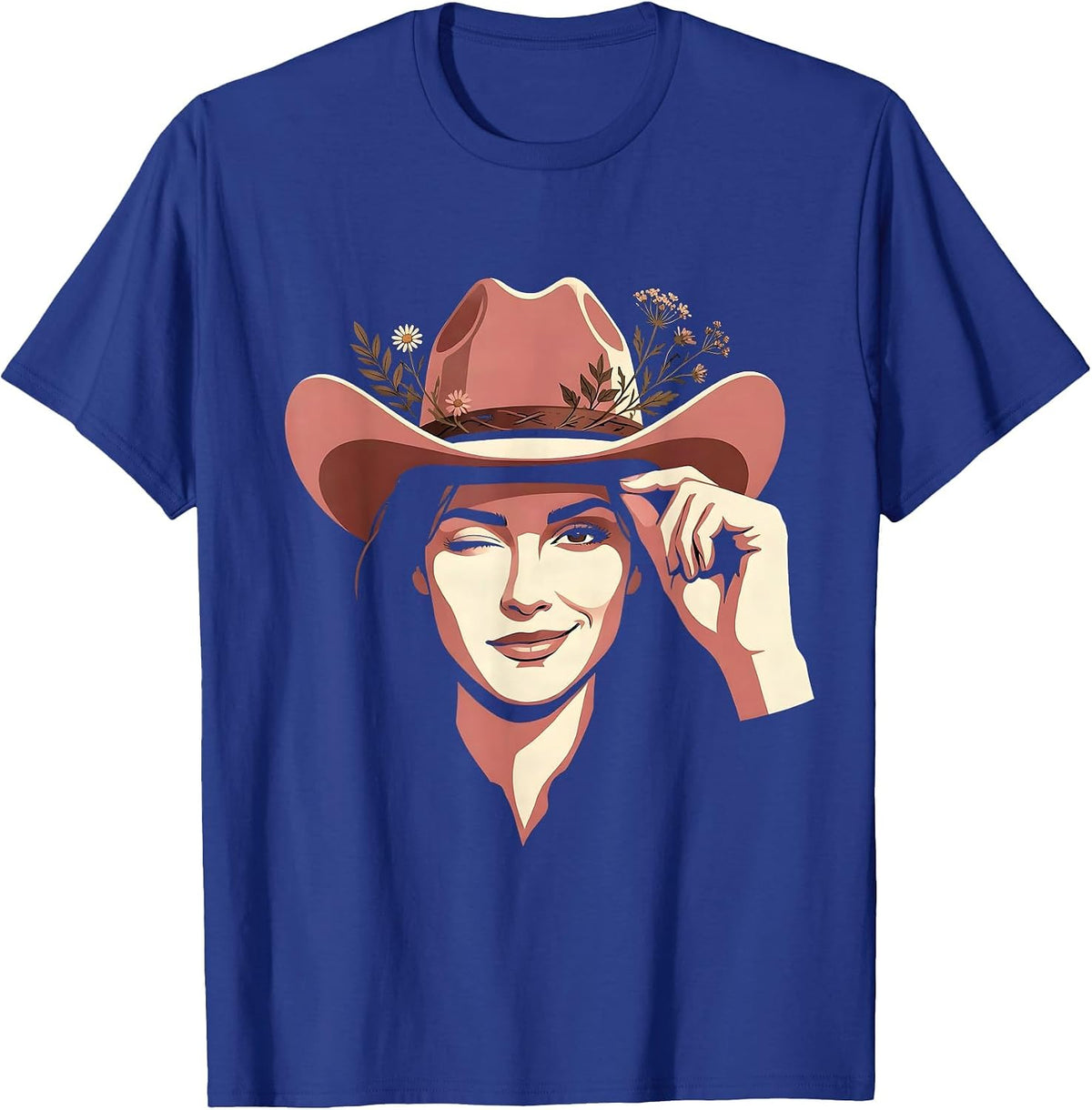 Men's Cowgirl Hat Tip Wink Western Graphic Tee T-Shirt - Royal Blue