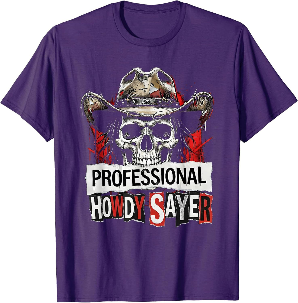 Men's Professional Howdy Sayer Funny Western Design T-Shirt - Purple