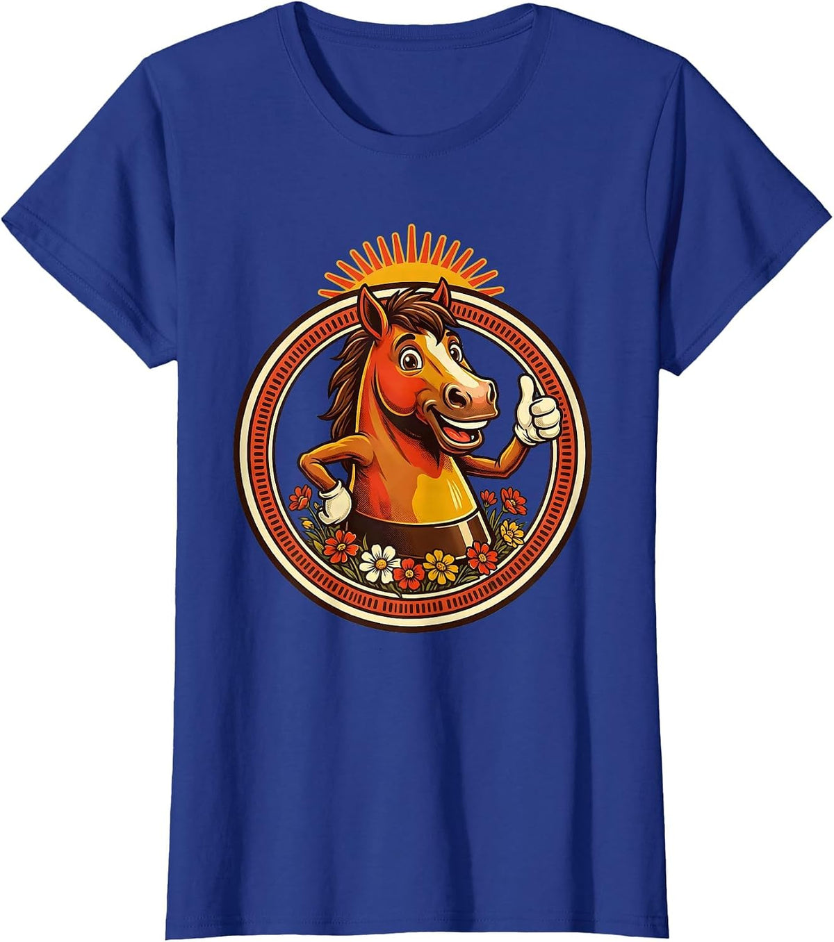 Women's Horse Hoof Print Blooming Floral Graphic Design T-Shirt - Royal Blue