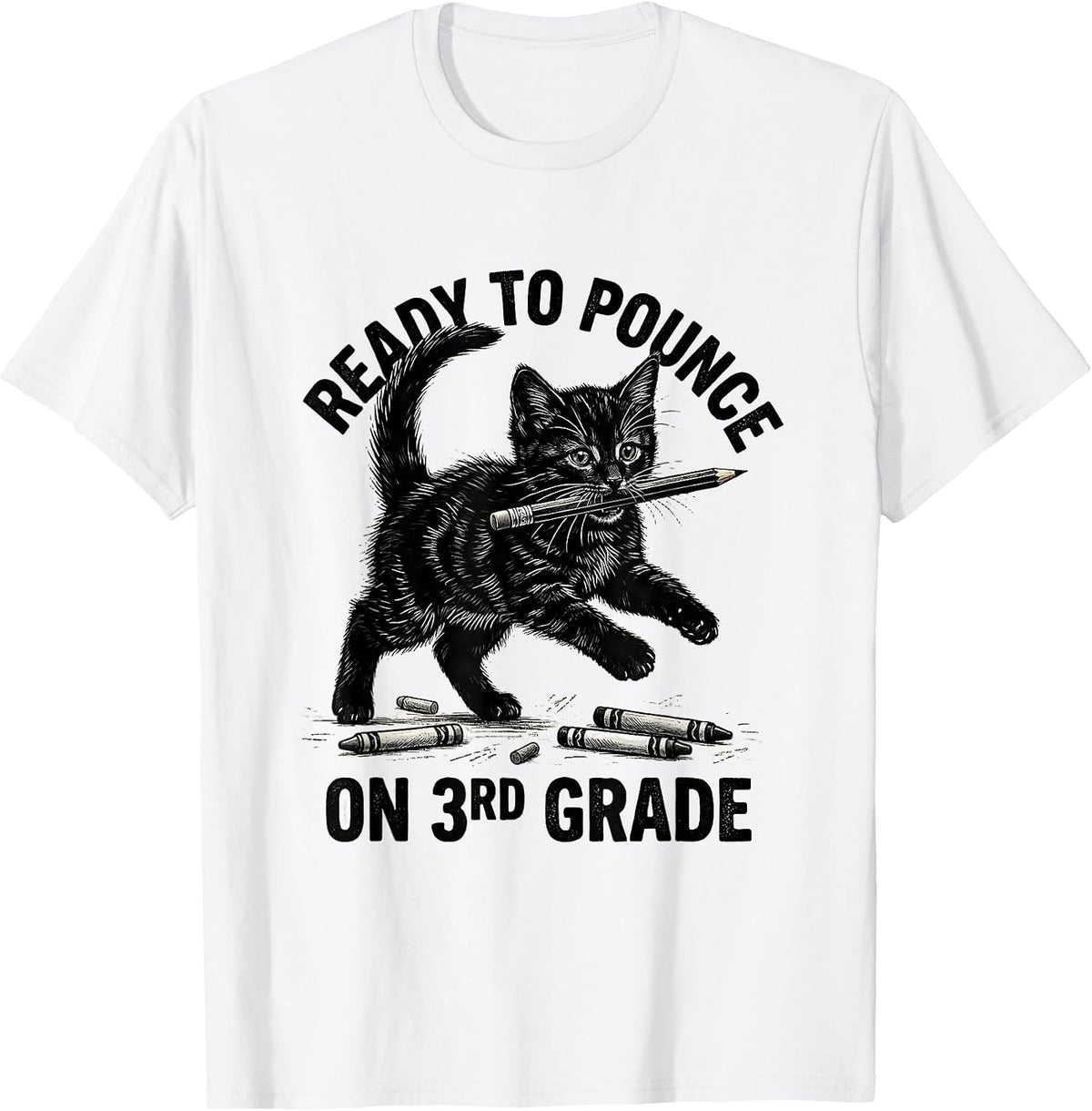 Men's Ready To Pounce On 3rd Grade Cute Cat Kitten Back To School T-Shirt - White