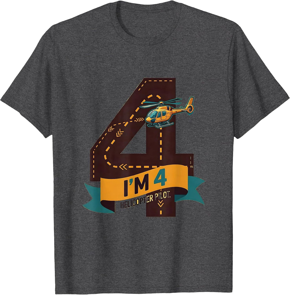 Men's I'm 4, Helicopter Pilot Birthday Boy Airplane Party T-Shirt - Dark Heather Grey