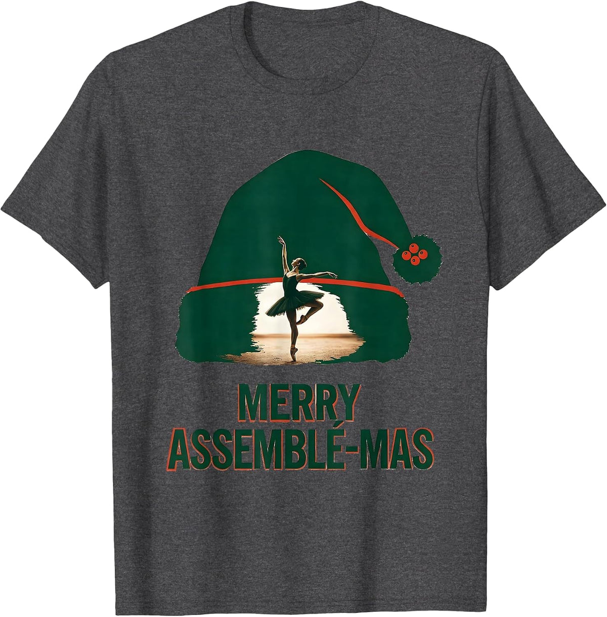 Merry Assemblé-mas Wood Type Letterpress Ballet Dancer T-Shirt - Dark Heather Grey