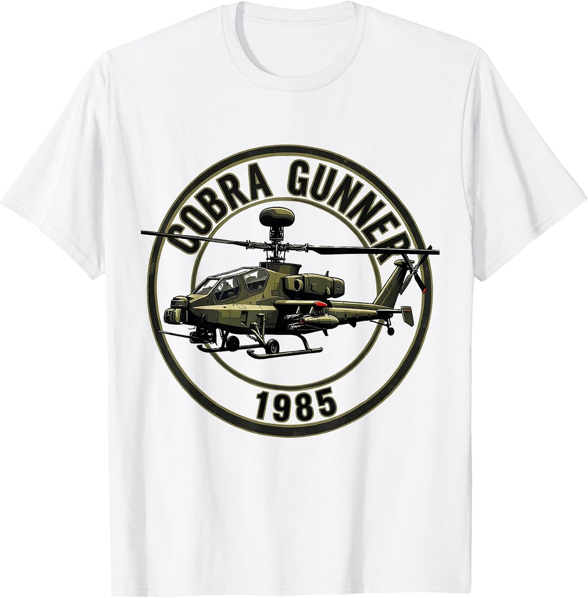 Men's Cobra Gunner 1985 Military Helicopter Pilot Veteran Pride T-Shirt - White