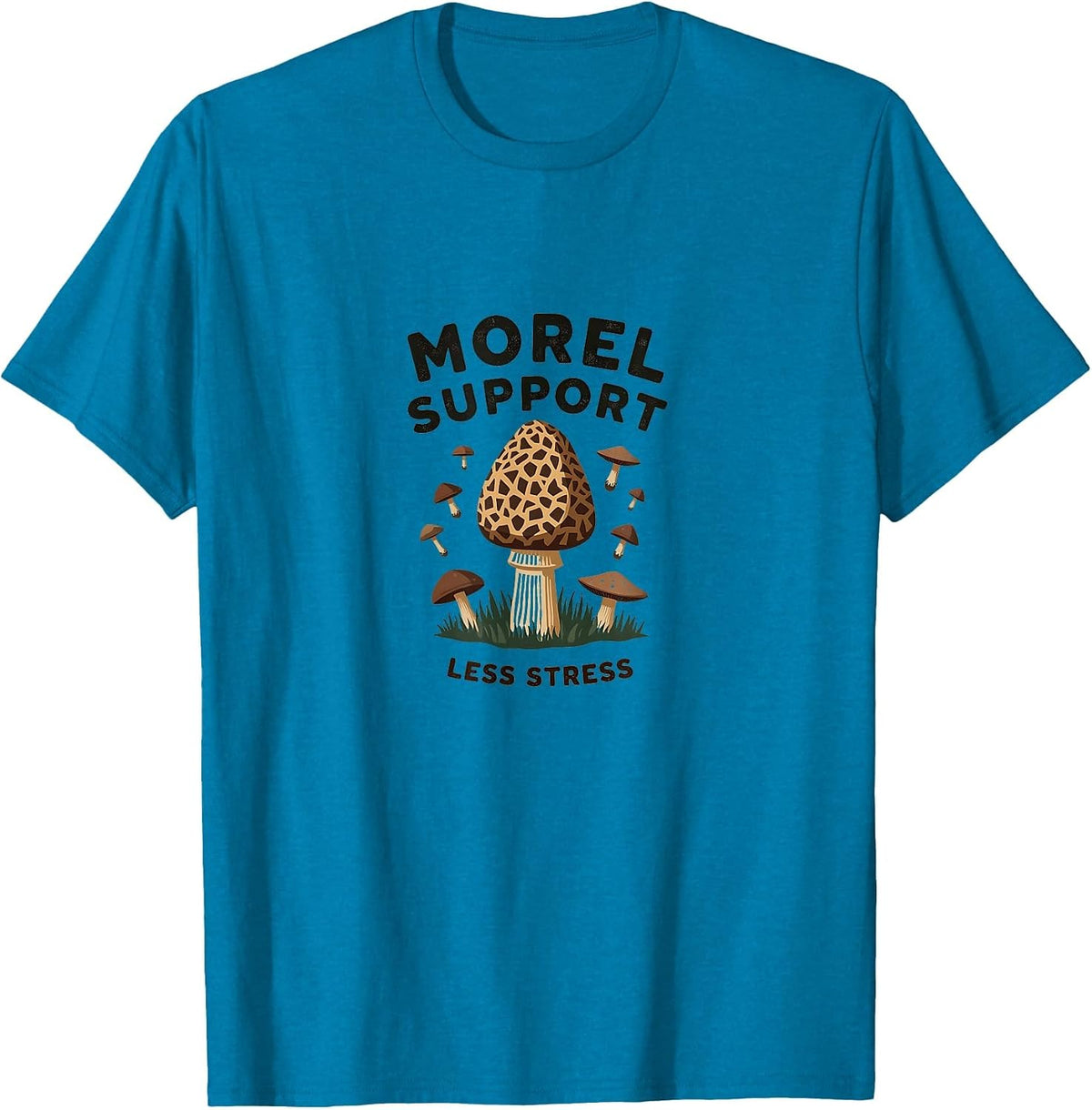 Morel Support Less Stress Mushroom Design T-Shirt - Sapphire Blue