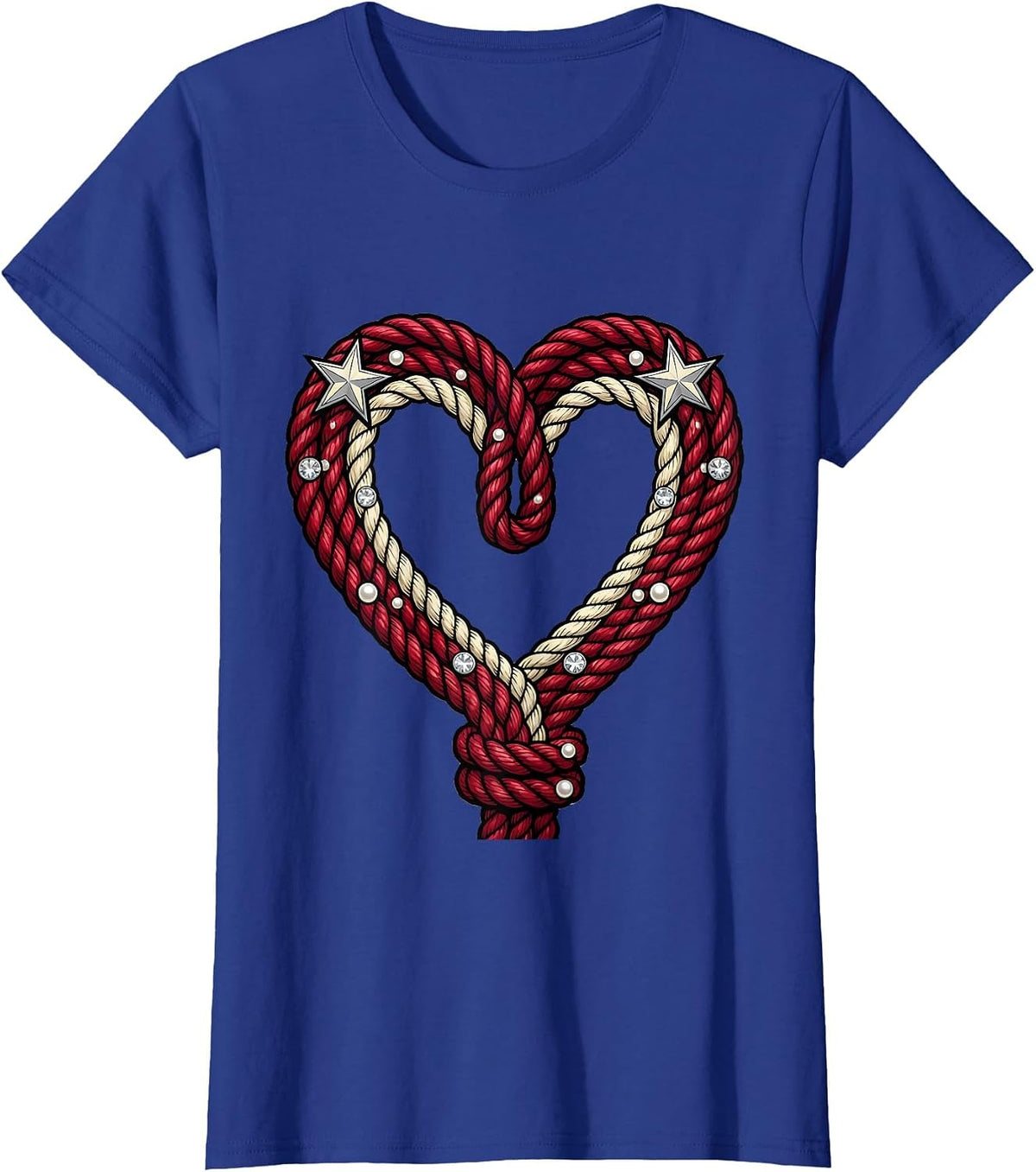 Women's Western Lasso Heart Graphic Tee T-Shirt - Royal Blue