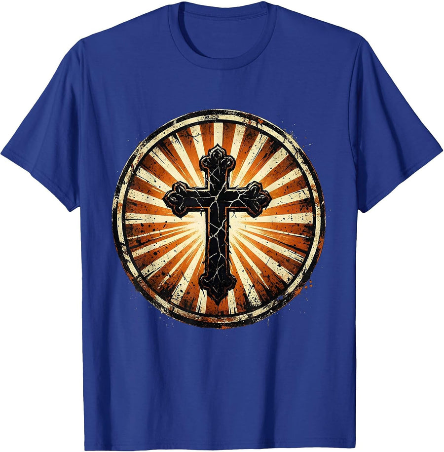 3 Nail Cross Sunburst Rays Graphic Design T-Shirt - Royal Blue