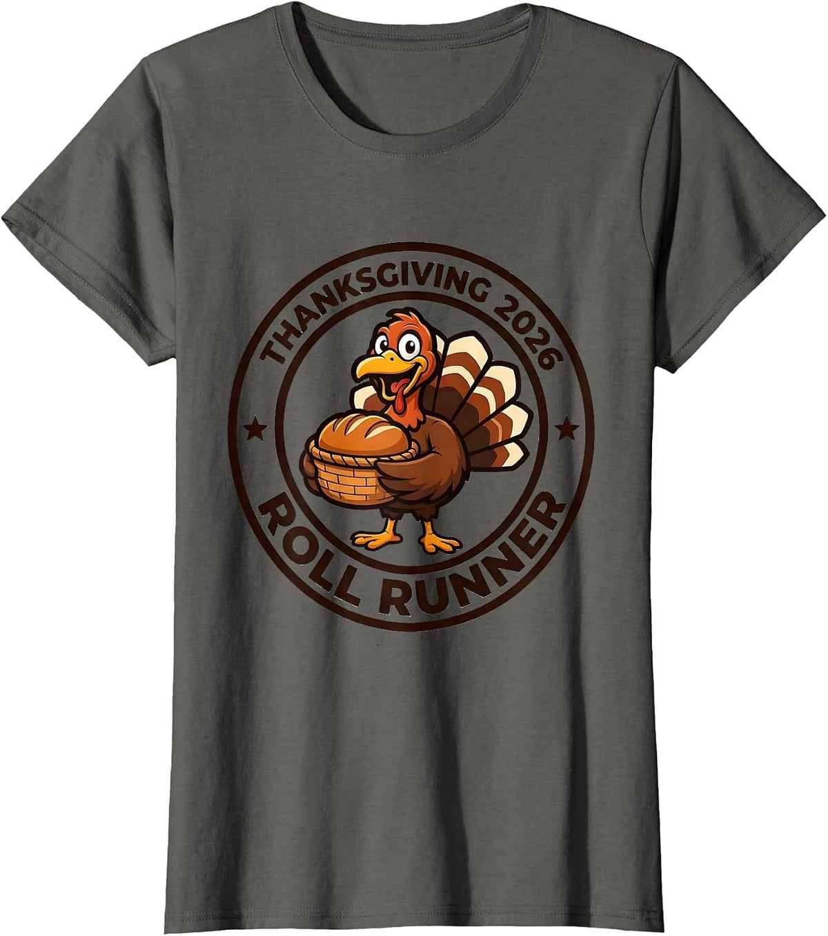Women's Thanksgiving 2026 Roll Runner Family Crew Turkey Humor T-Shirt - Asphalt Grey