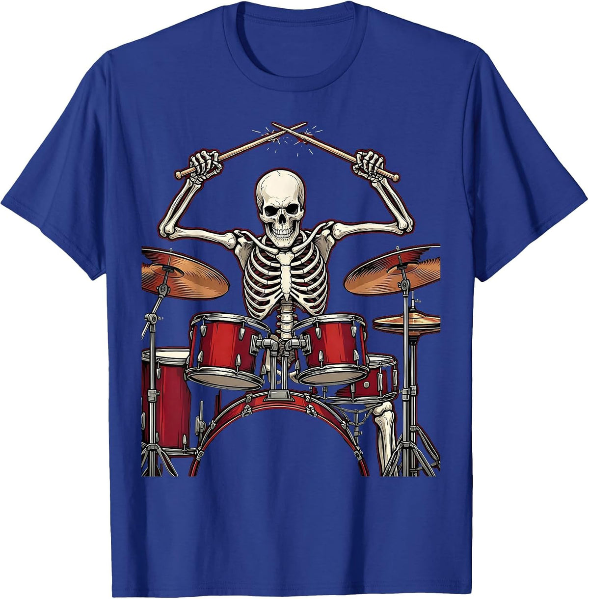 Skeleton Drummer Solo Classic Rock Graphic T-Shirt - Royal Blue