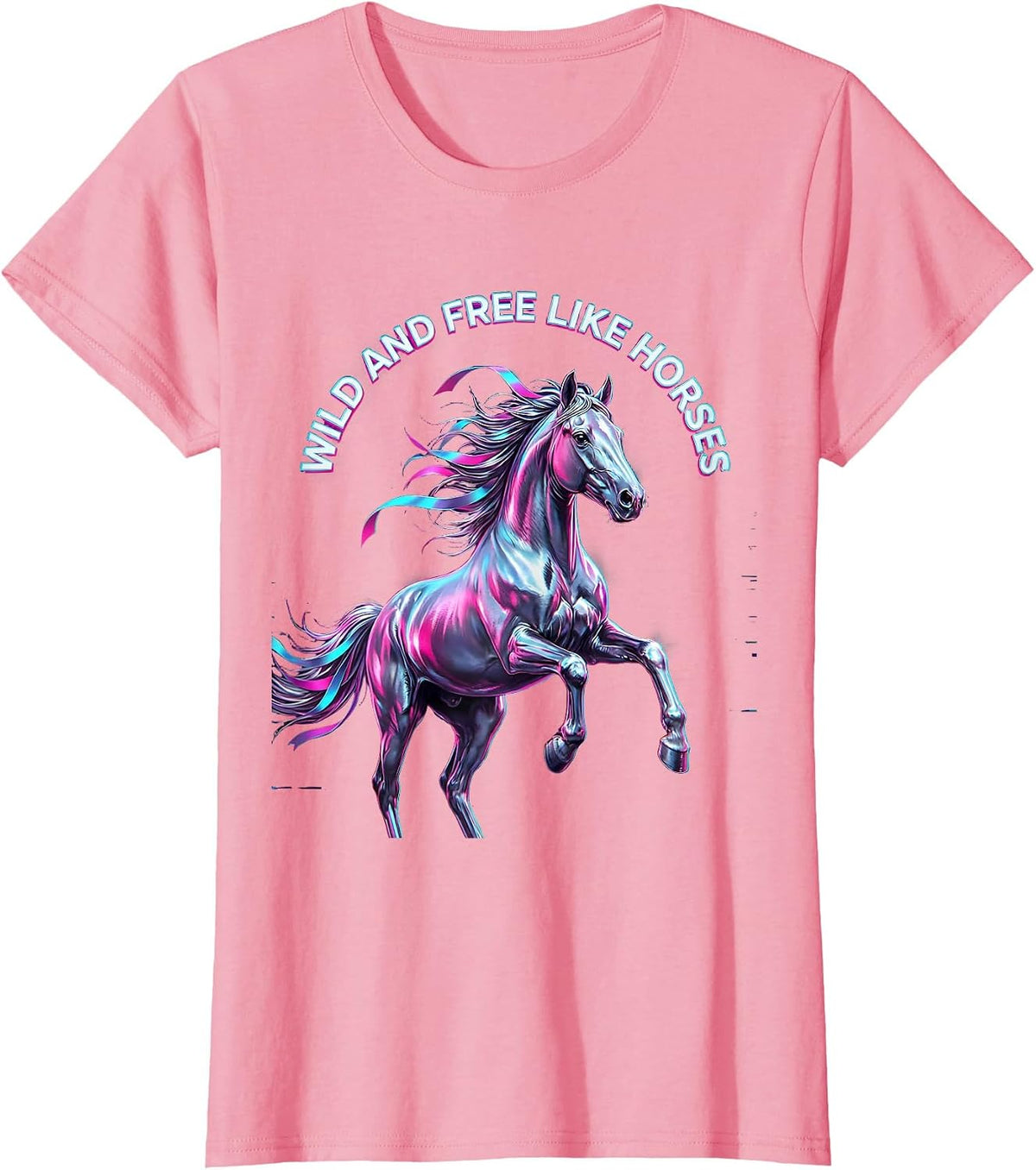 Women's Wild and Free Like Horses Equestrian Design T-Shirt - Pink