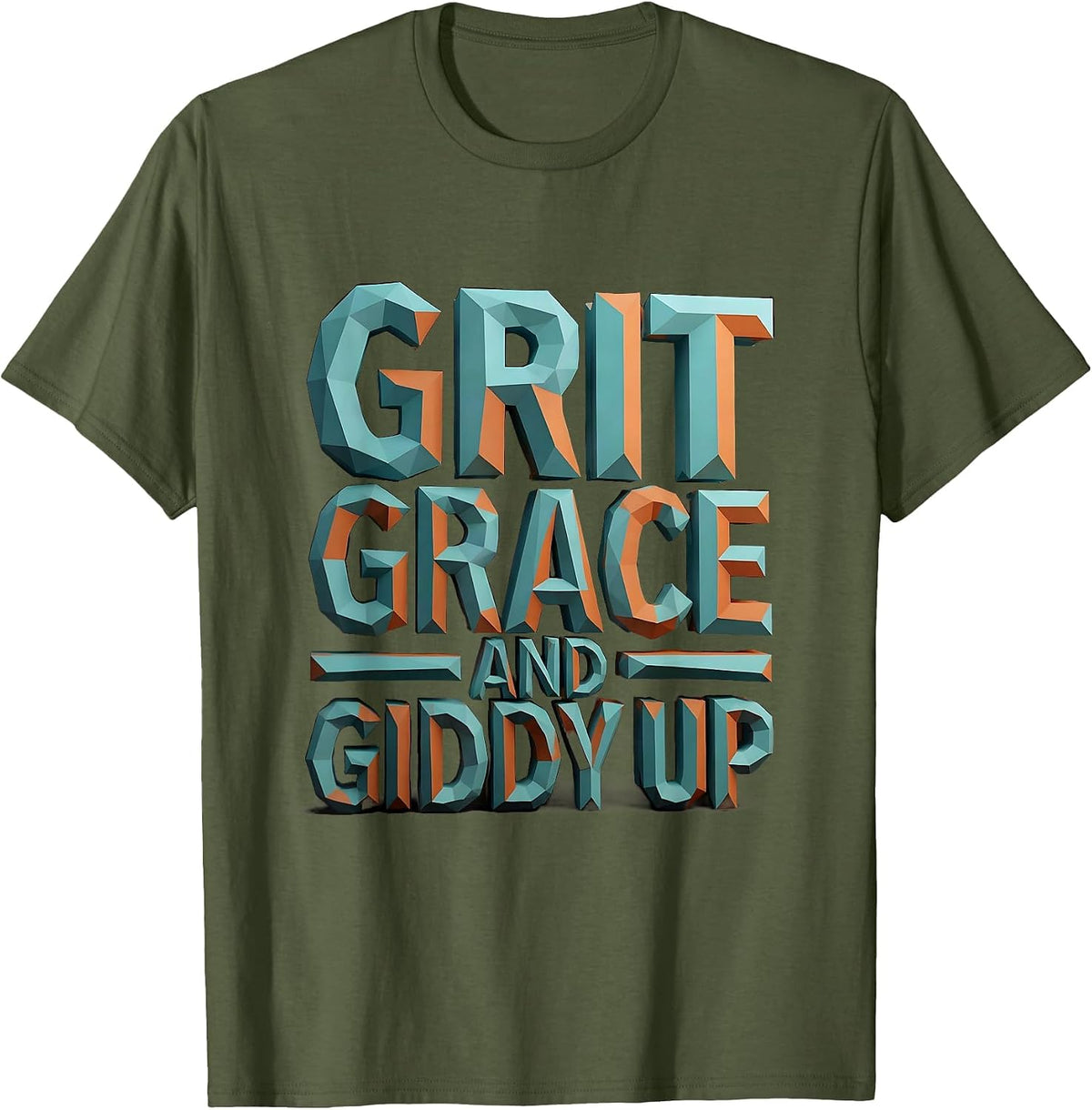 Grit Grace and Giddy Up Western Design T-Shirt - Olive Green