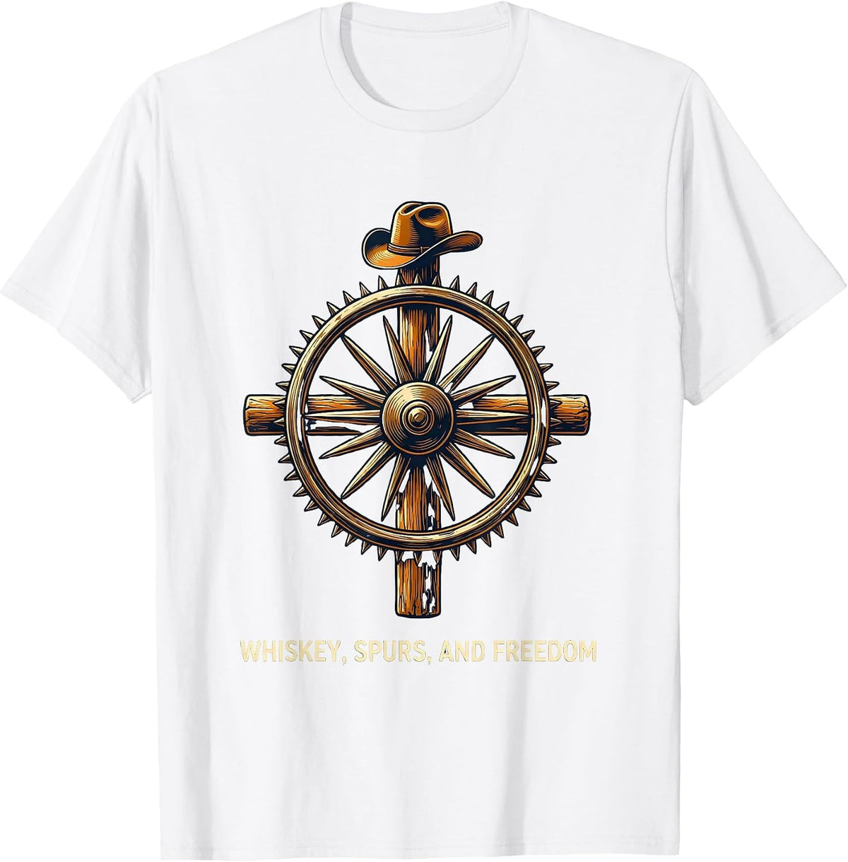Men's Whiskey Spurs and Freedom Western Design T-Shirt - White