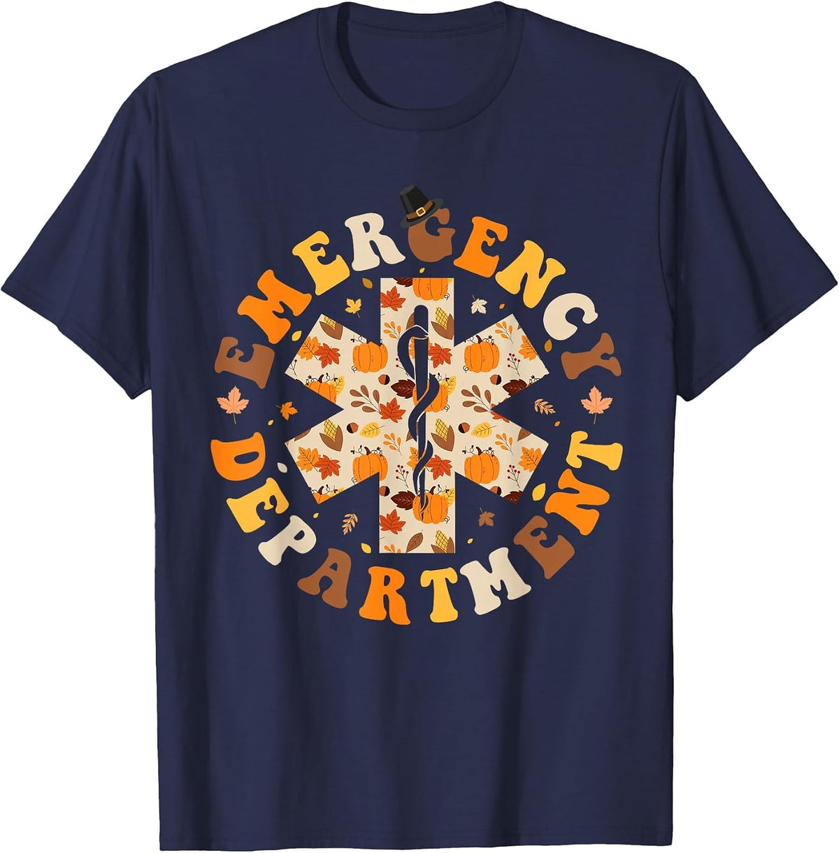 Emergency Department ER Nurse Fall Pumpkin Thanksgiving T-Shirt - Navy Blue