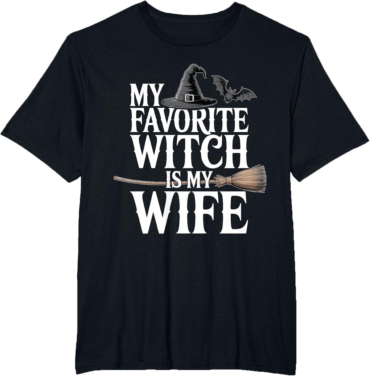My Favorite Witch is My Wife Funny Halloween Husband Couple T-Shirt - Black