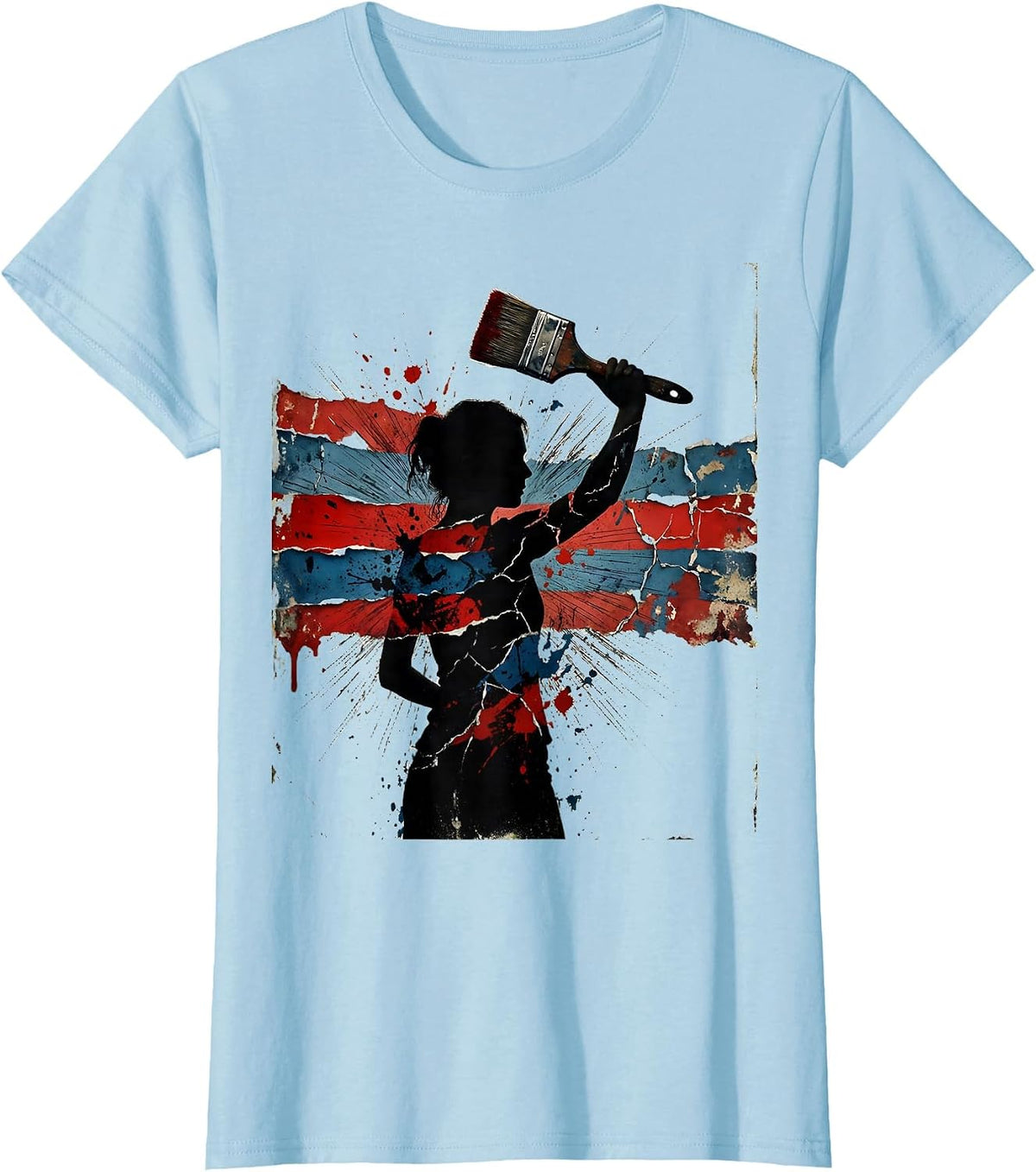 Patriotic Artist Painting Red White Blue Canvas T-Shirt - Baby Blue