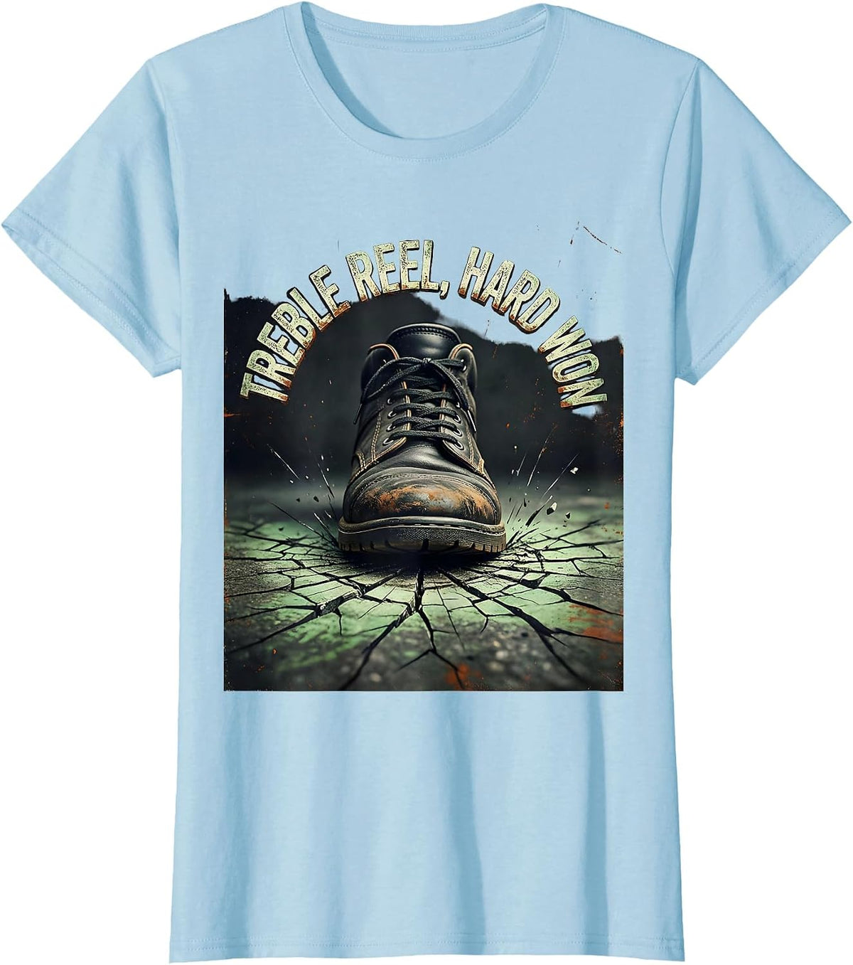 Women's Treble Reel, Hard Won Distressed Irish Heritage St Patricks T-Shirt - Baby Blue