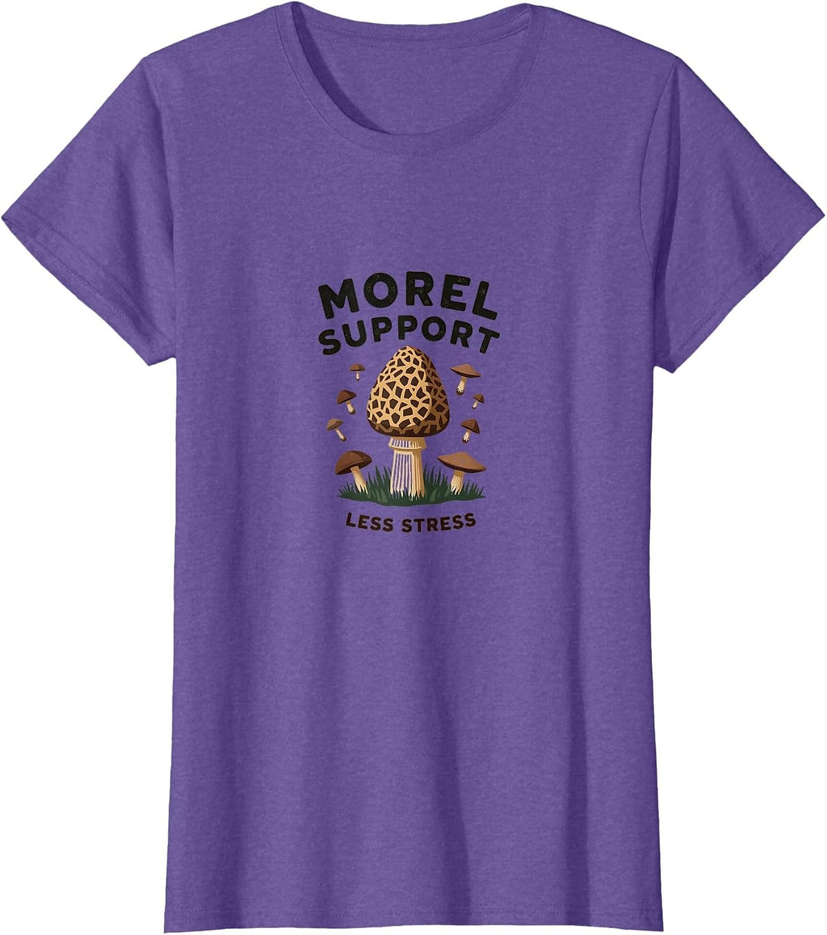 Morel Support Less Stress Mushroom Design T-Shirt - Purple Heather