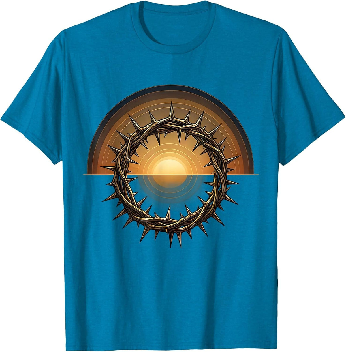 Crown of Thorns Glowing Light Christian Long Sleeve T-Shirt - Sapphire Blue