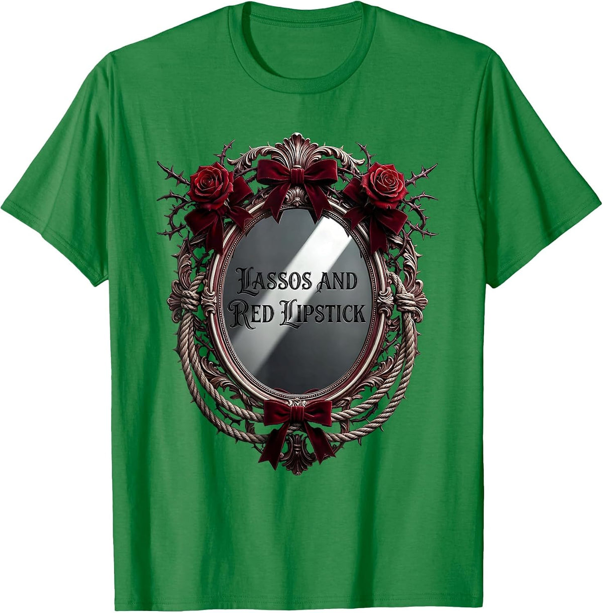 Men's Lassos and Red Lipstick Cowgirl Design T-Shirt - Kelly Green