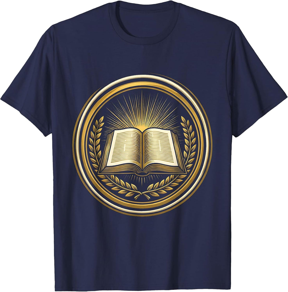 Open Bible Rays of Light Christian Faith Design T-Shirt - Navy Blue