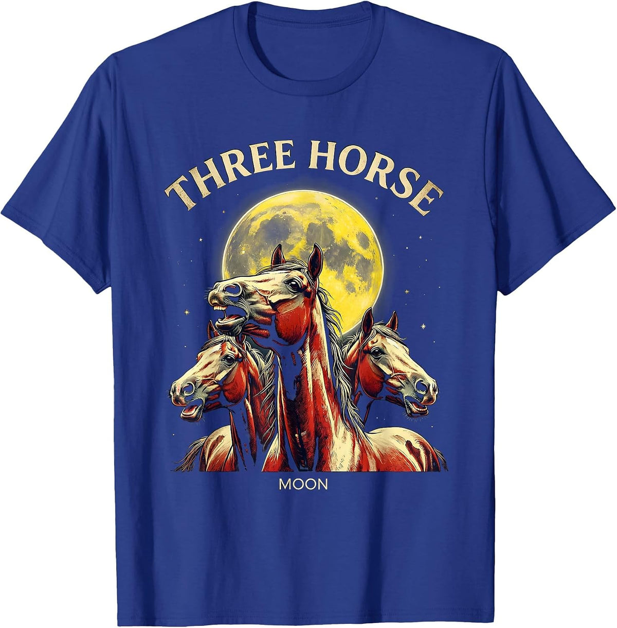 Three Horse Moon Pulp Cover Equestrian Meme Parody T-Shirt - Royal Blue