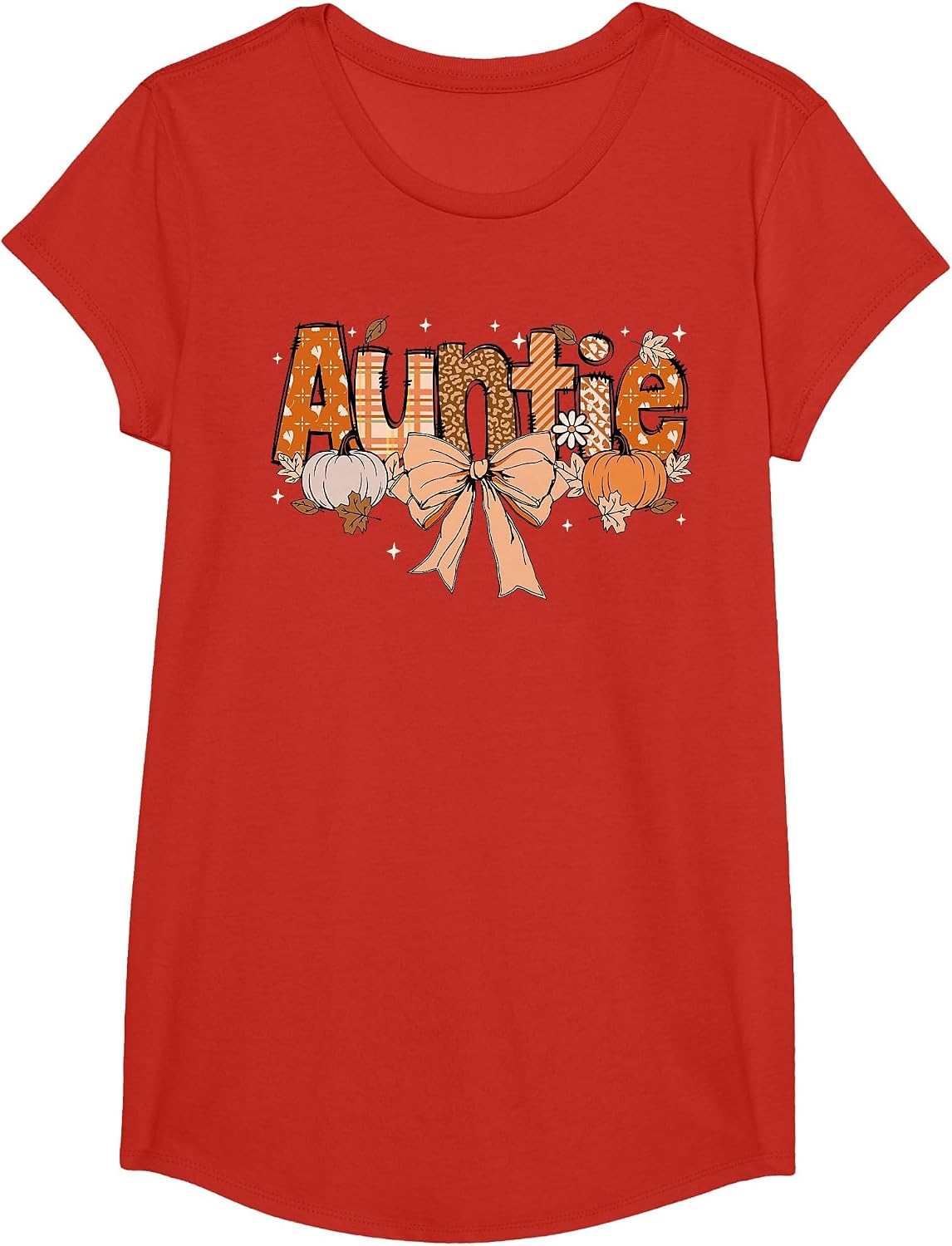 Auntie Pumpkin Fall Coquette Bow Thanksgiving Mom Women T-Shirt - Girls Red