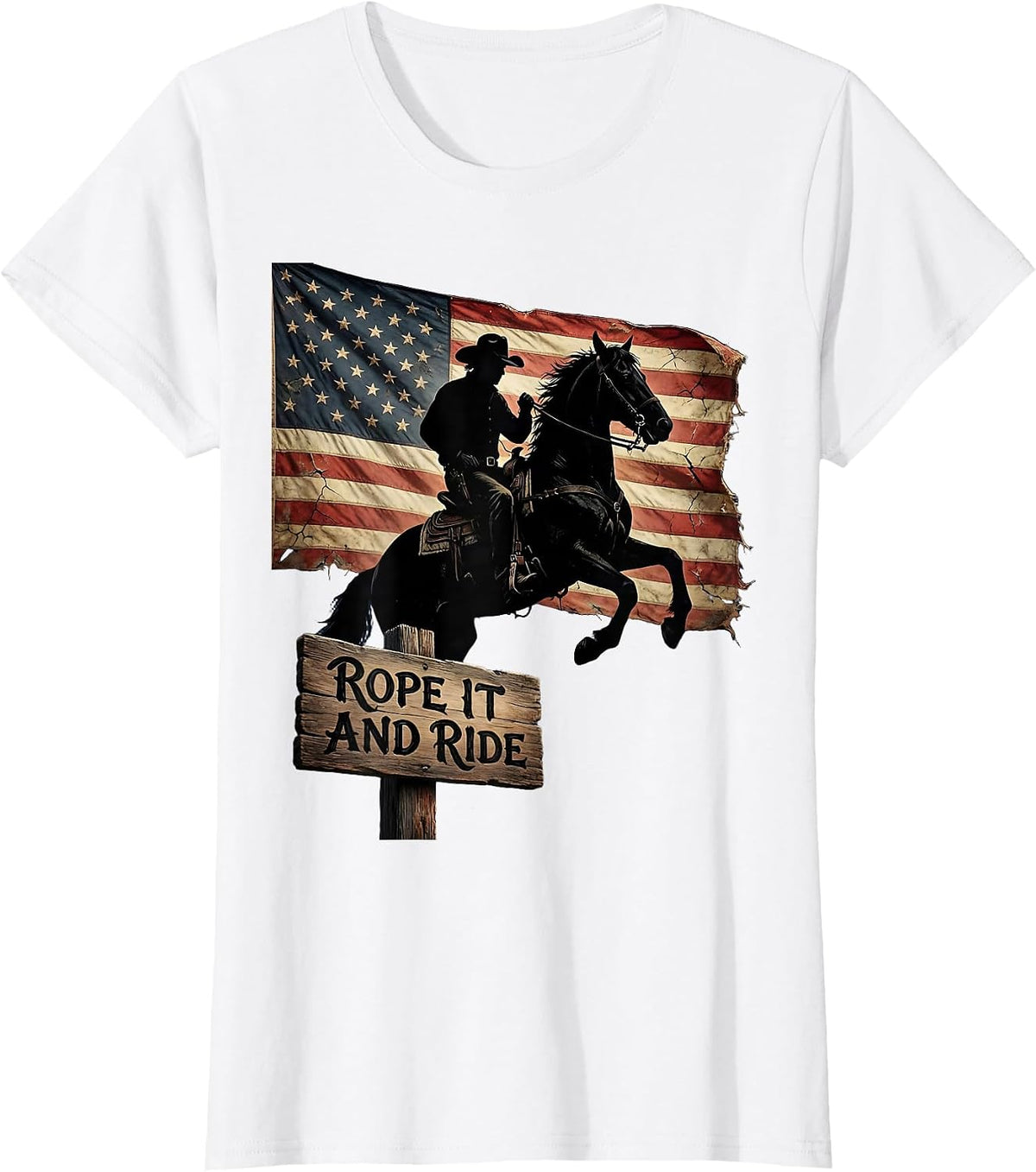Women's Rope It and Ride Western Cowboy Design T-Shirt - White