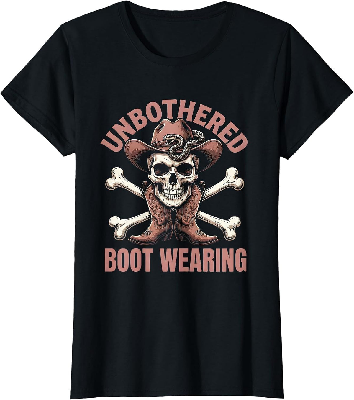 Women's Unbothered and Boot Wearing Cowboy Design T-Shirt - Black