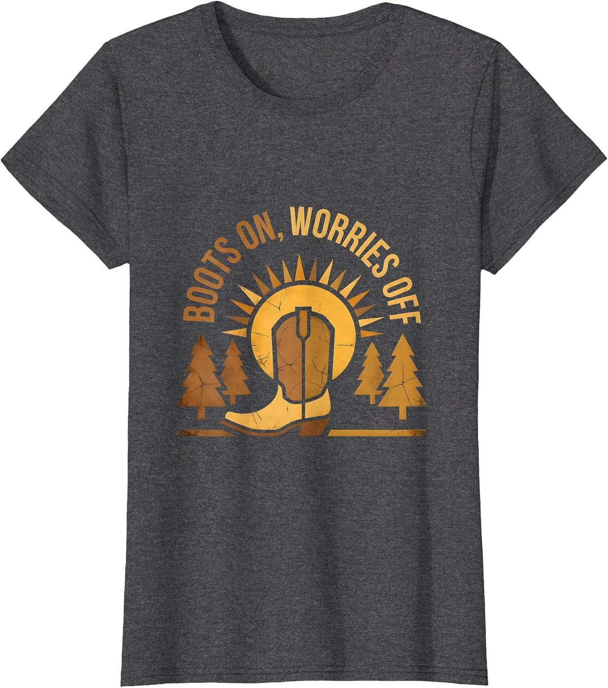 Women's Boots On Worries Off Country Music Design T-Shirt - Dark Heather Grey