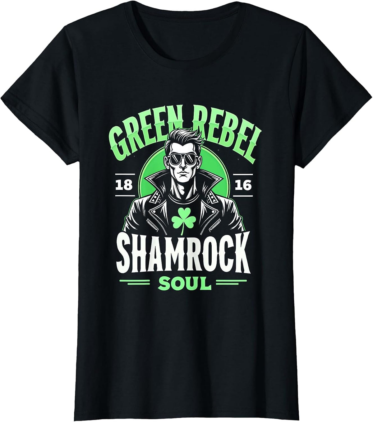 Green Rebel Shamrock Soul St Patrick's Day T-Shirt - Black