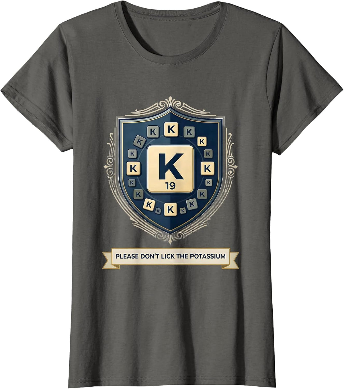 Women's Please Don't Lick The Potassium Funny Periodic Table Science T-Shirt - Asphalt Grey
