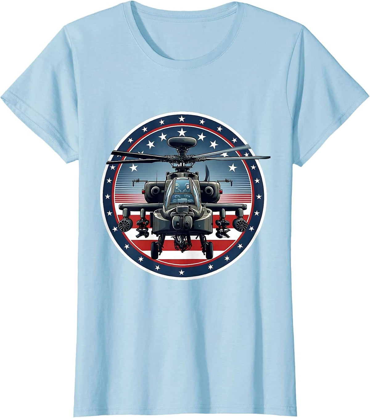 Women's AH-64 Apache Patriotic Helicopter Pilot Veteran Aviation T-Shirt - Baby Blue
