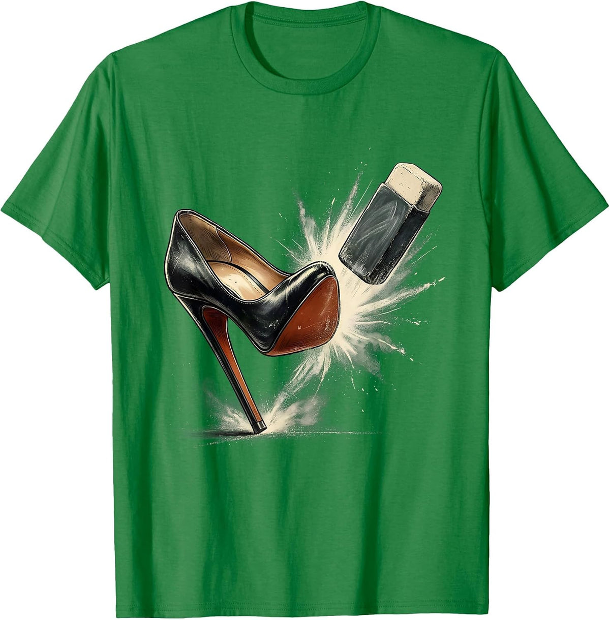 Men's Friyay Teacher High Heel Kicks Chalkboard Eraser T-Shirt - Kelly Green