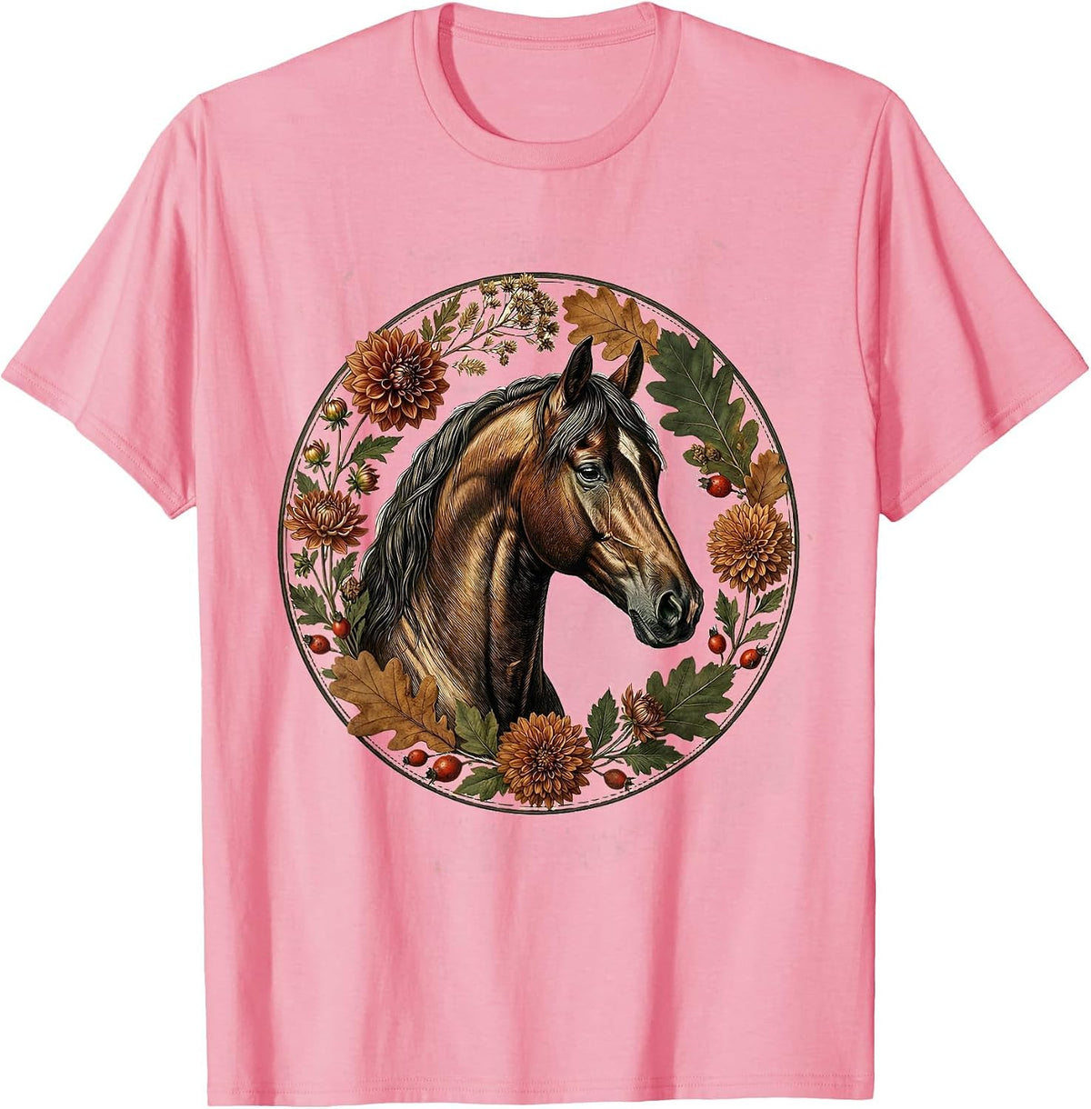 Men's Floral Crown Horse Fall Derby Fashion Design T-Shirt - Pink