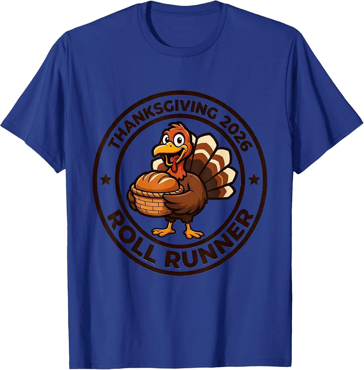 Men's Thanksgiving 2026 Roll Runner Family Crew Turkey Humor T-Shirt - Royal Blue