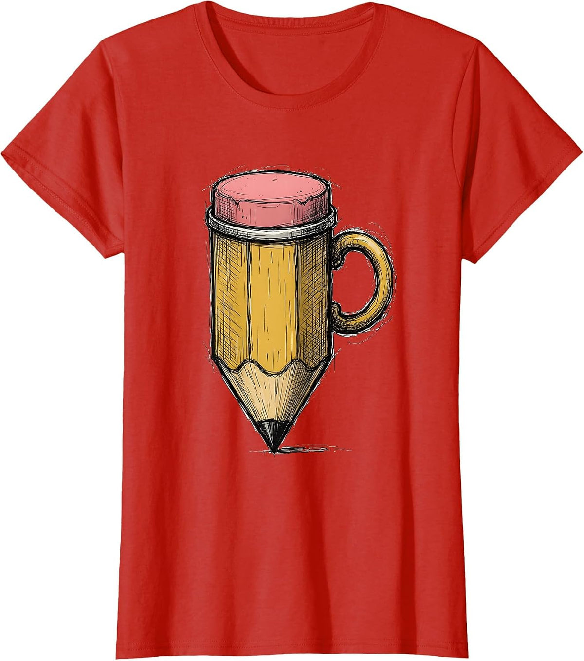4th Grade Teacher Pencil Coffee Mug Graphic T-Shirt - Red