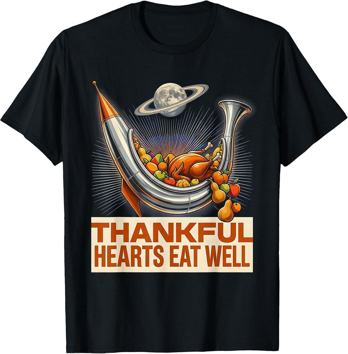 Men's Thankful Hearts Eat Well Thanksgiving Design T-Shirt - Black