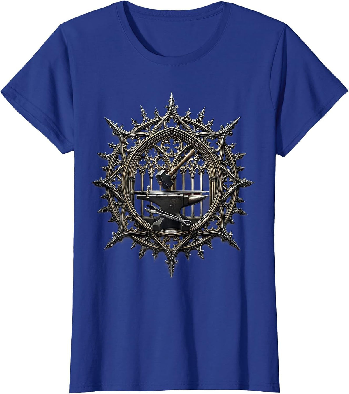 Women's Renaissance Blacksmith Forging Glowing Sword Anvil T-Shirt - Royal Blue