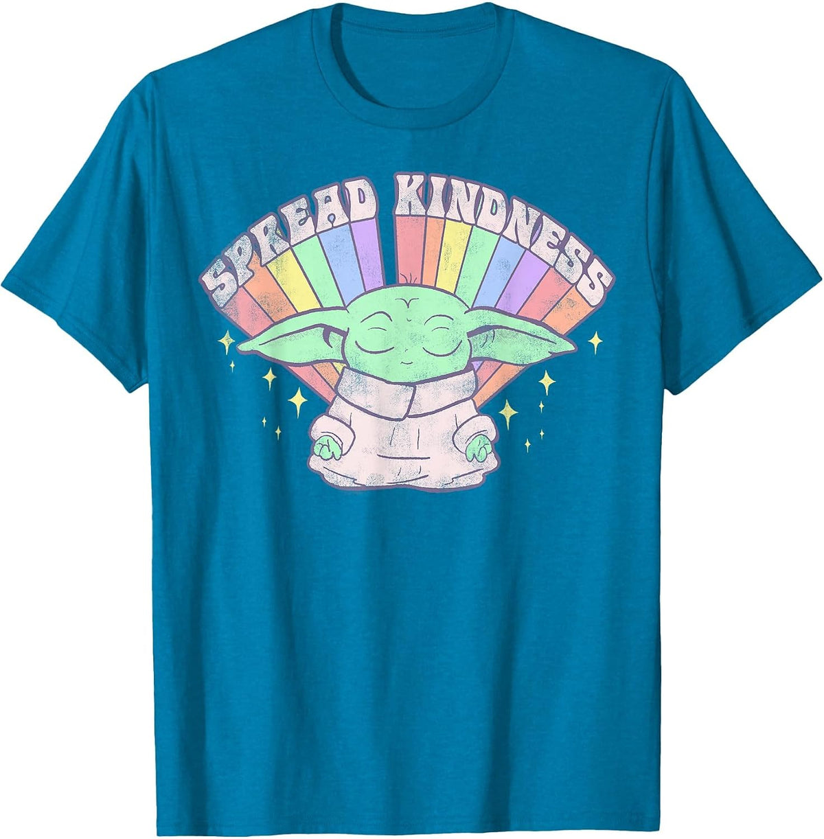Star Wars The Mandalorian Grogu Spread Kindness Rainbow T-Shirt - Sapphire Blue