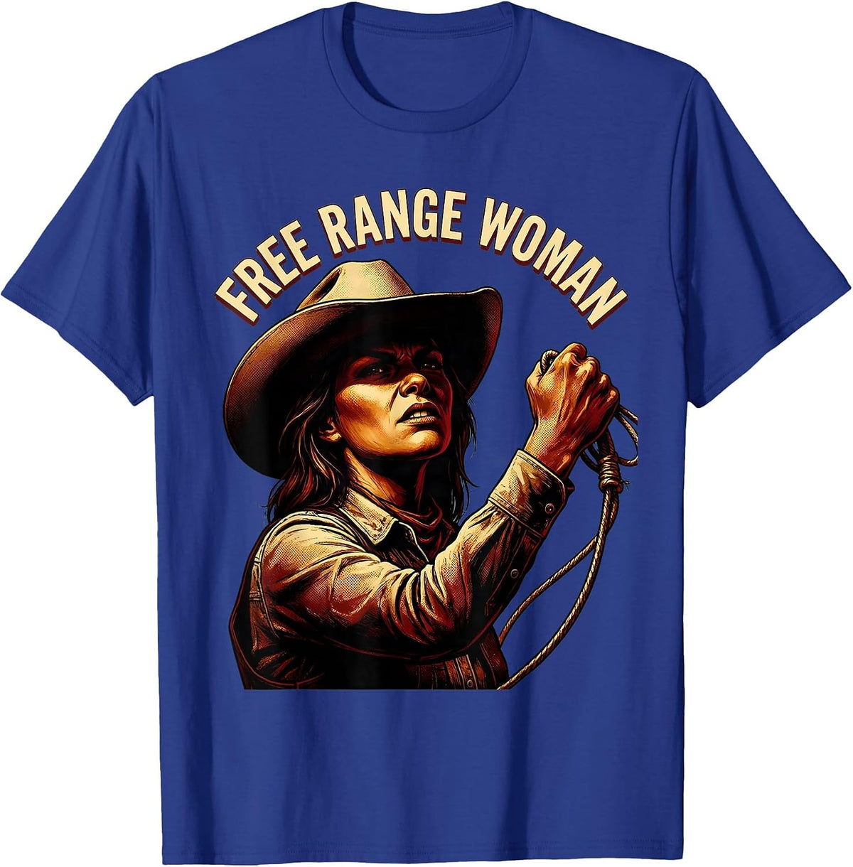 Free Range Woman Cowgirl Western Design T-Shirt - Royal Blue