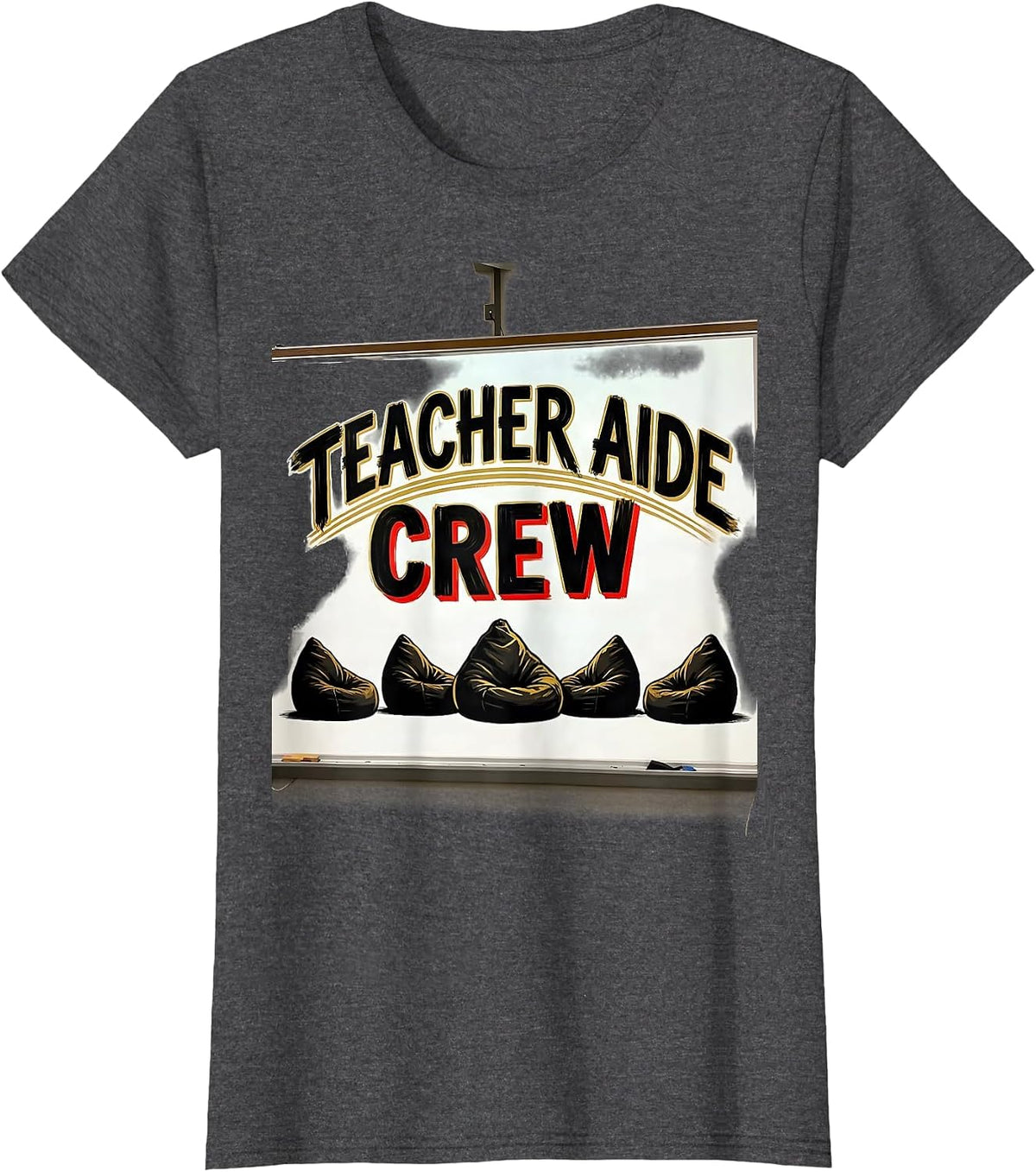 Women's Teacher Aide Crew Sign Painter Showcard Back To School T-Shirt - Dark Heather Grey