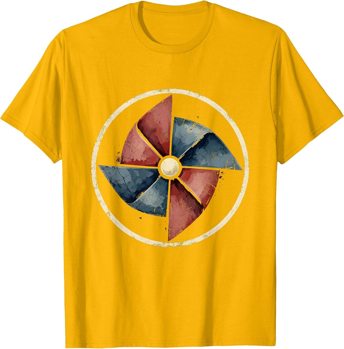 Vintage Red White Blue Pinwheel Spinning Design T-Shirt - Golden Yellow