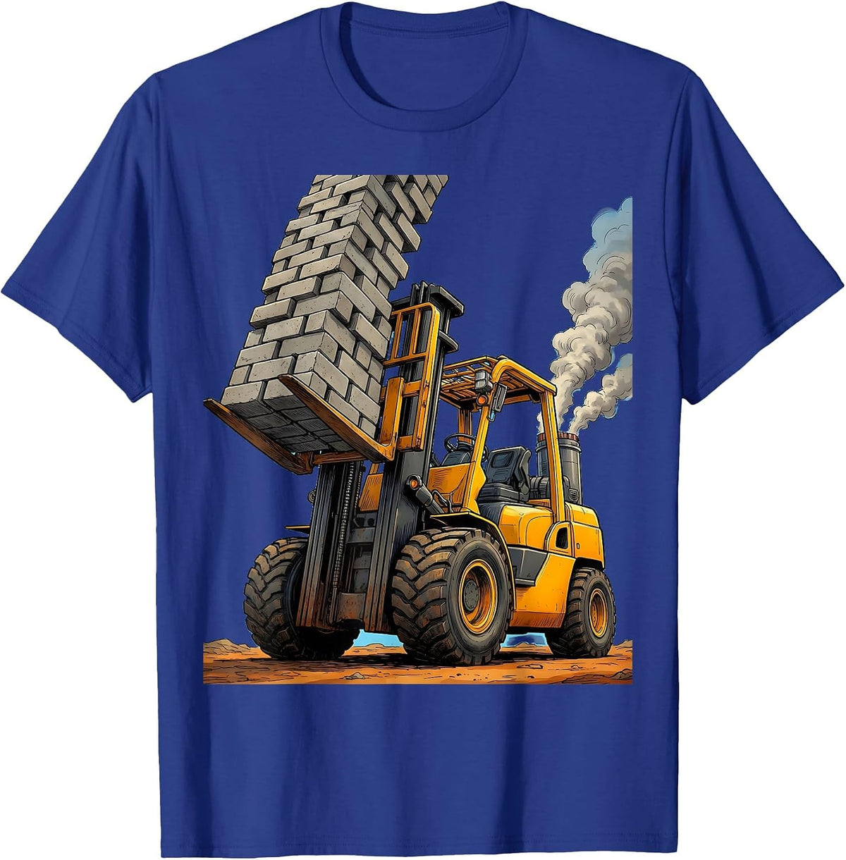Forklift Lifting Giant Stack of Cinderblocks T-Shirt - Royal Blue