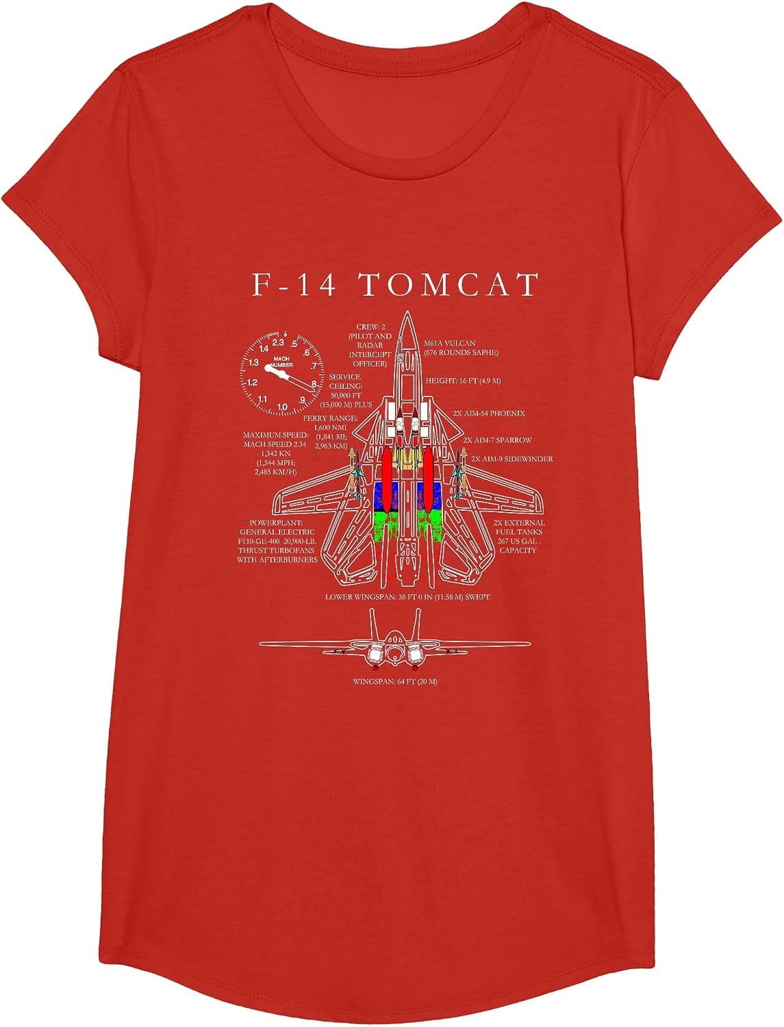F-14 Tomcat Specs Shirt Tshirt T-Shirt - Girls Red