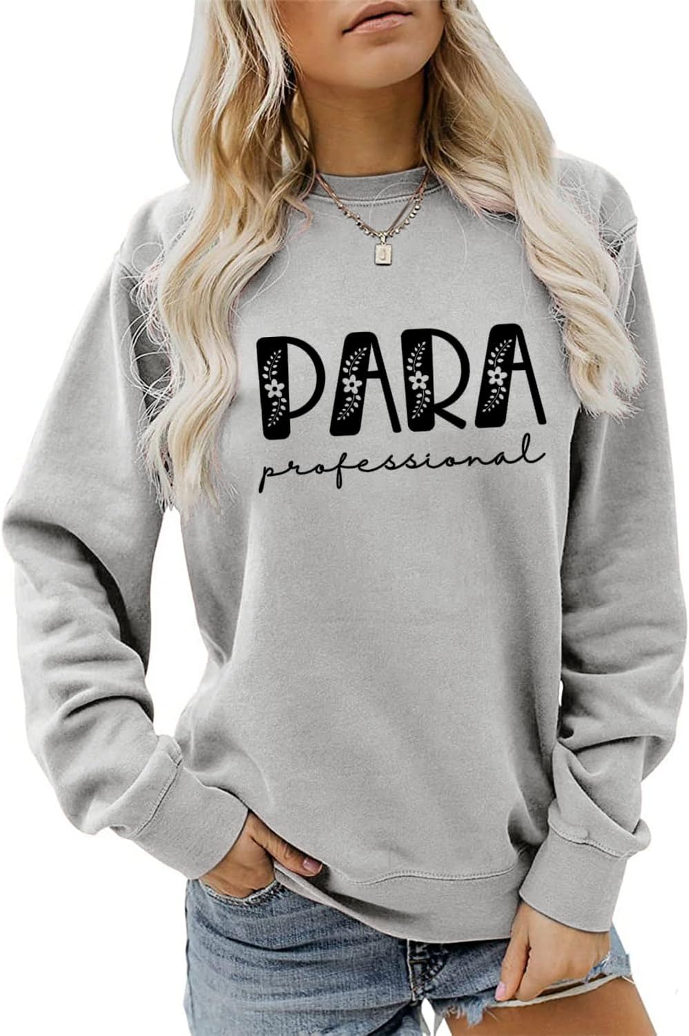 Paraprofessional Sweatshirt, Special Education Floral Para Crewneck Sweater Women Funny Teacher Shirts Gift fors Para - Grey