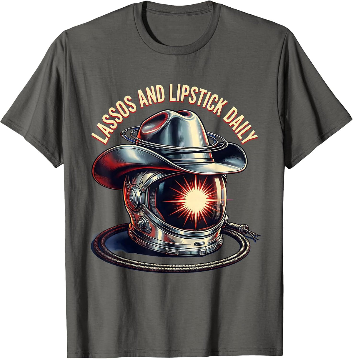 Lassos and Lipstick Daily Cowgirl Design T-Shirt - Asphalt Grey