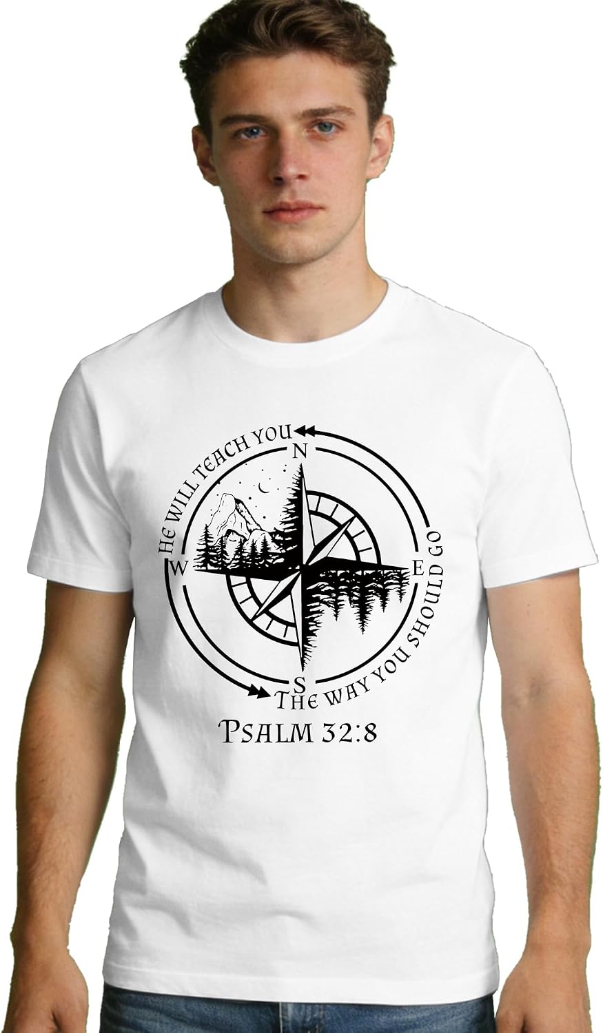 Christian Shirts for Men Faith Bible Verse T-Shirt Compass Top - White