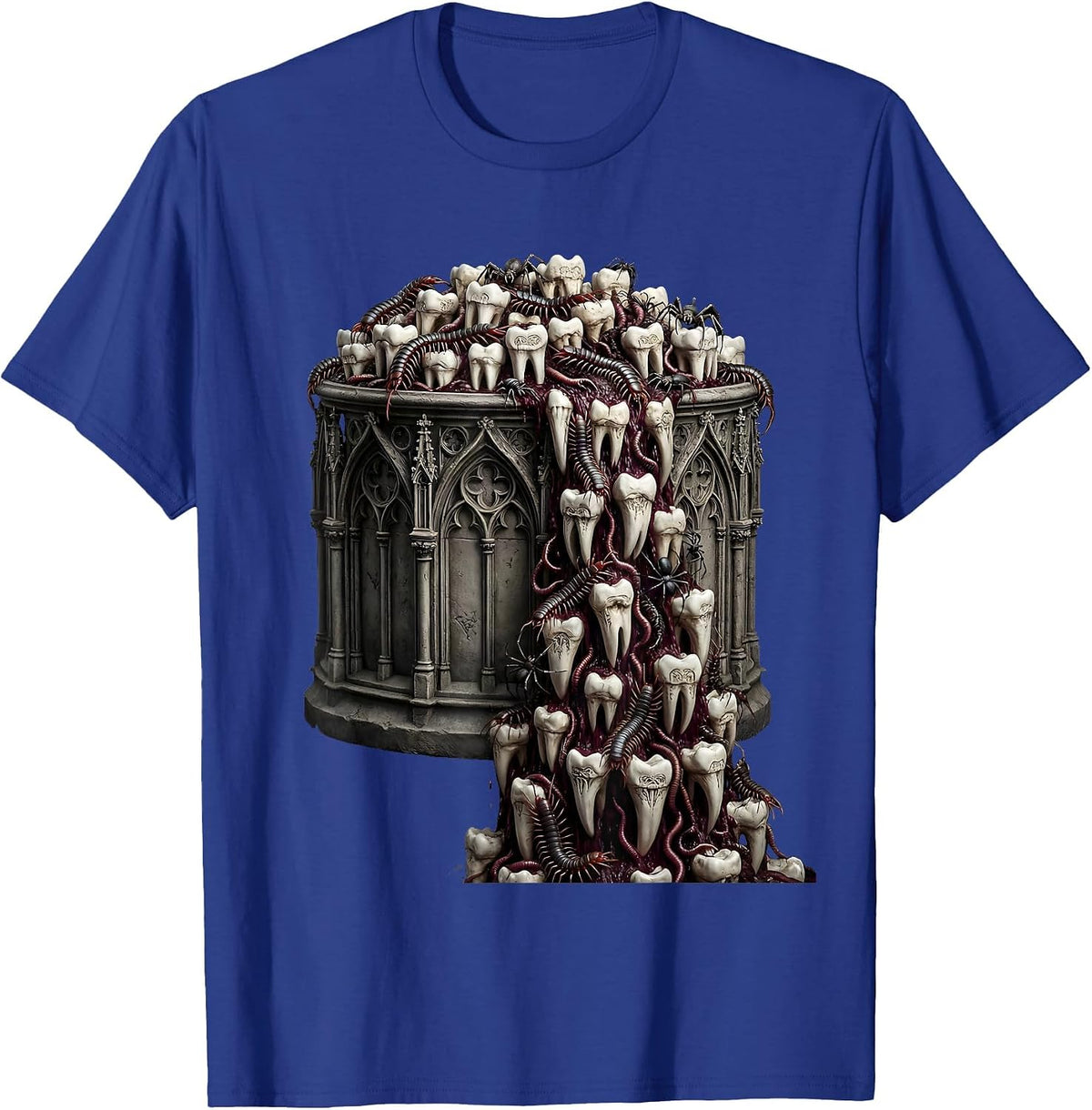 Men's Dental Halloween Candy Bucket Creepy Teeth T-Shirt - Royal Blue