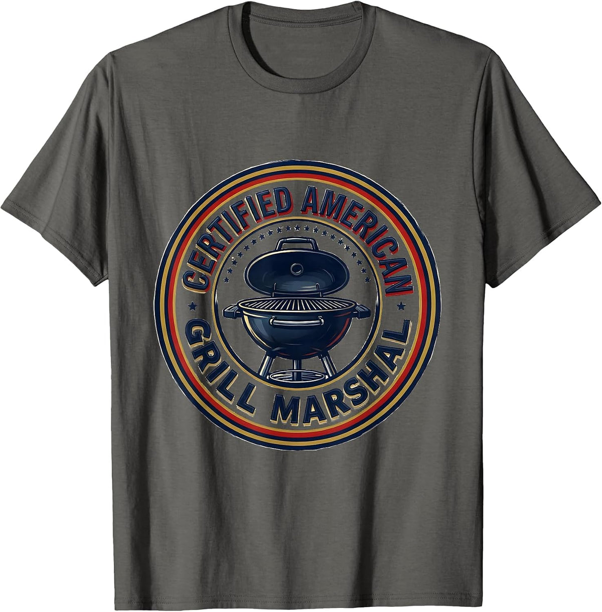 Certified American Grill Marshal Patriotic BBQ Role Pride T-Shirt - Asphalt Grey