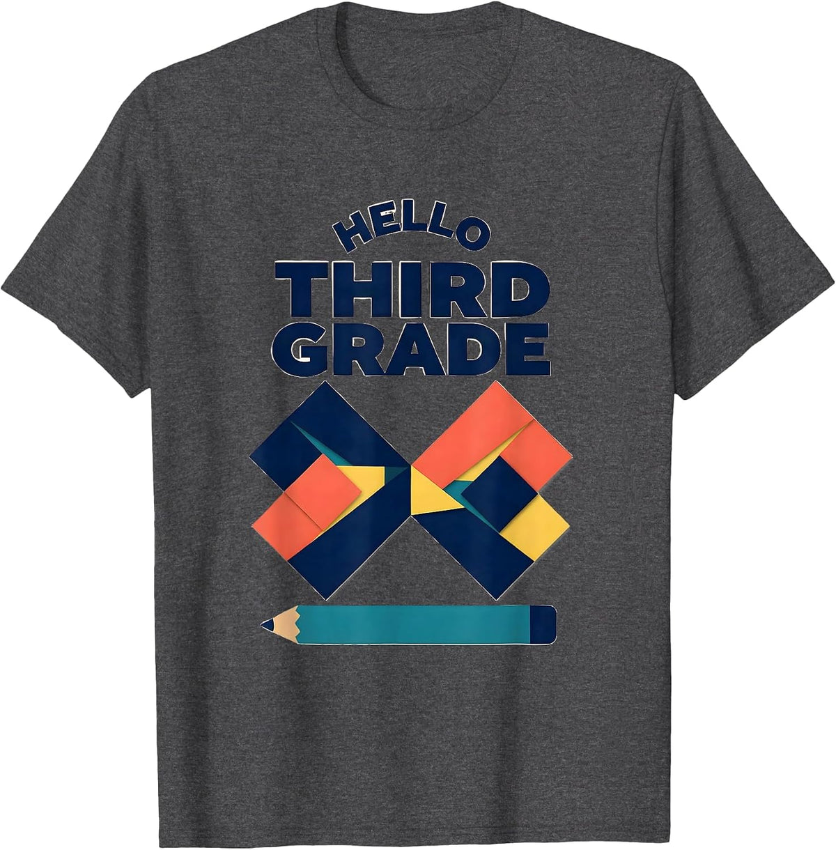 Hello Third Grade Cute Coquette Bow Back to School T-Shirt - Dark Heather Grey