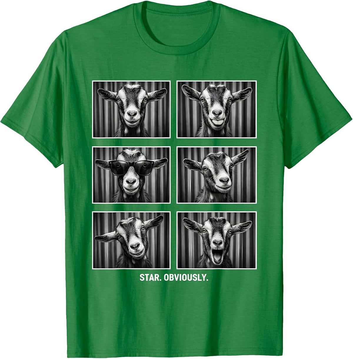 Men's Star Obviously Funny Goat Portrait Animal Lover Humor T-Shirt - Kelly Green